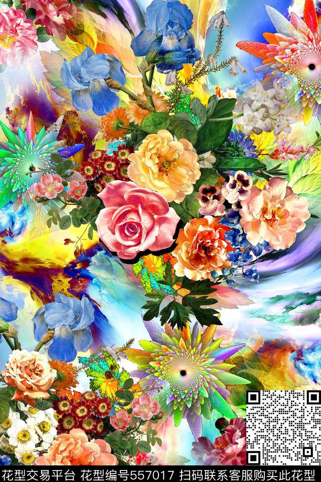 时尚炫彩花卉数码印花华亿平台下载（图片编号: 557017） - 瓦栏（Walan）