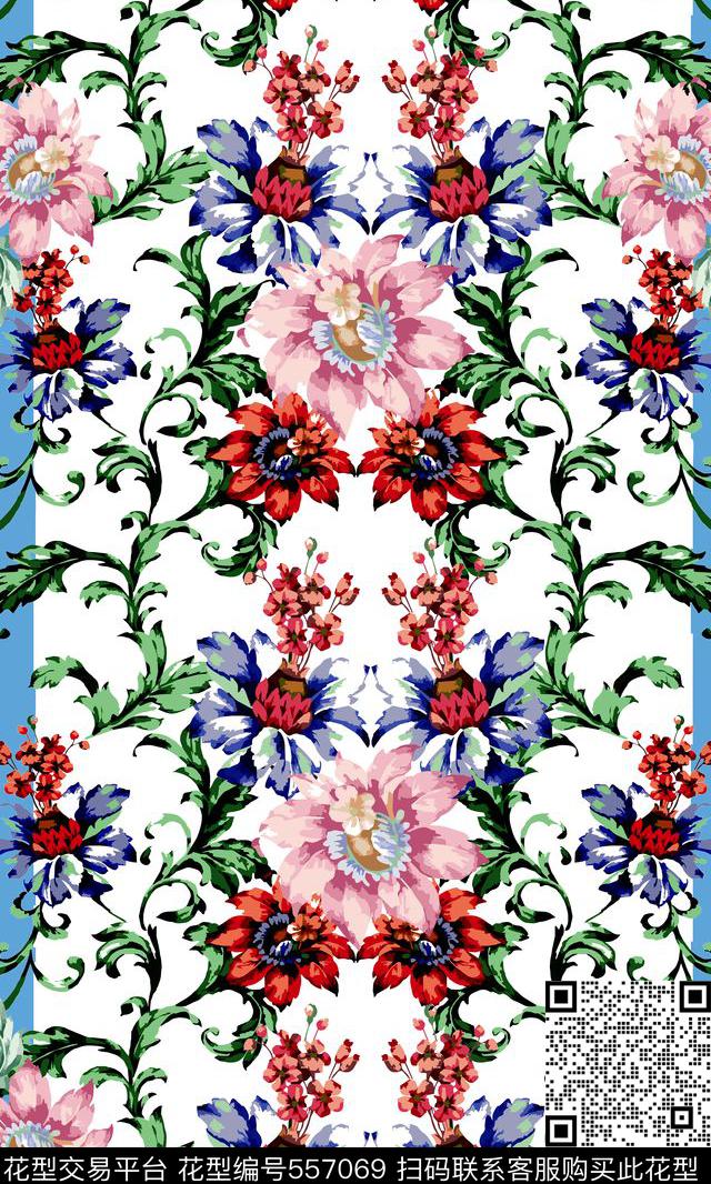 时尚复古条纹花卉组合传统印花华亿平台下载（图片编号: 557069） - 瓦栏（Walan）