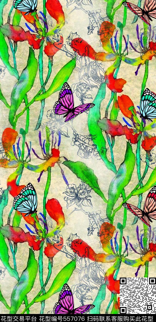 抽象女装图案手绘水彩花卉数码印花华亿平台下载（图片编号: 557076） - 瓦栏（Walan）