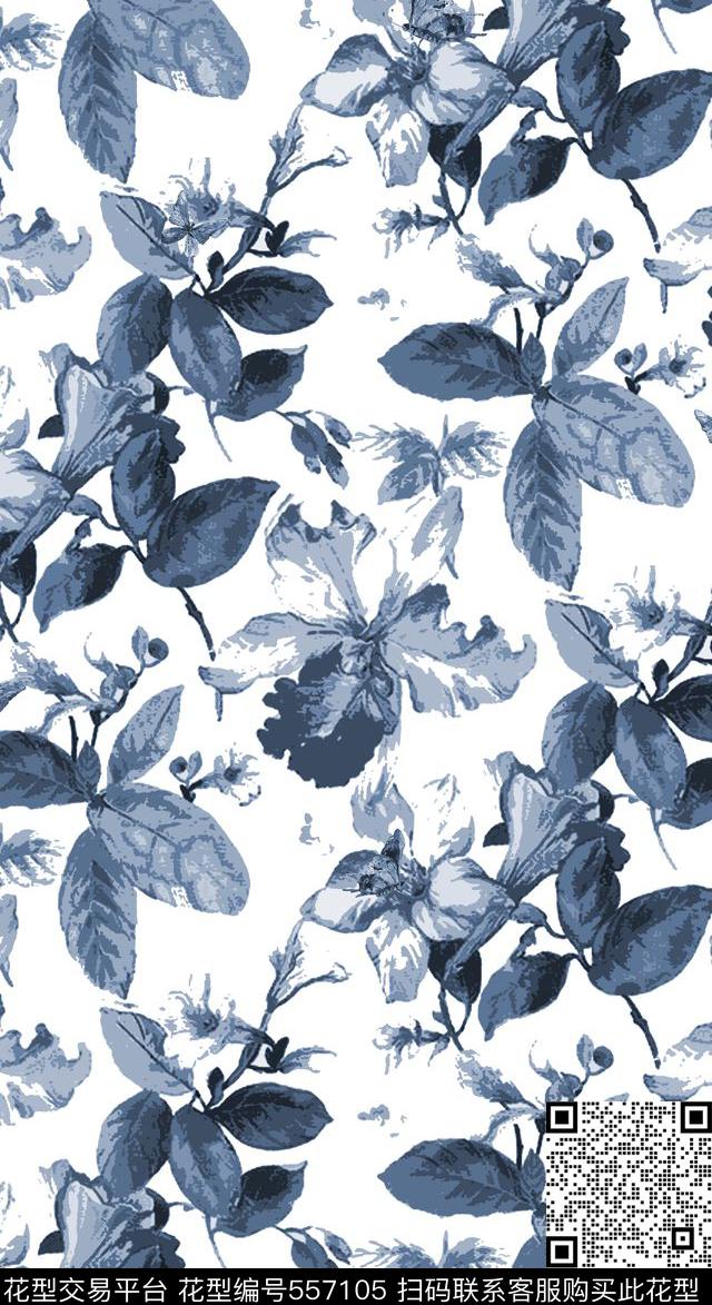 花卉清新花卉水彩蝴蝶花卉传统印花华亿平台下载（图片编号: 557105） - 瓦栏（Walan）