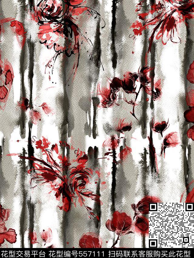 水墨花卉女装家纺数码印花华亿平台下载（图片编号: 557111） - 瓦栏（Walan）