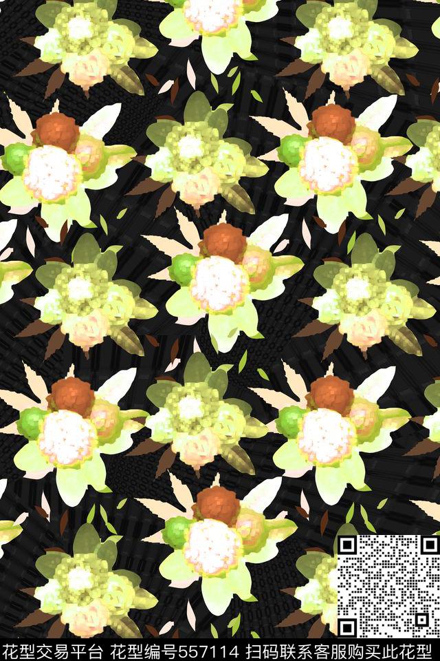 时尚花卉组合数码数码印花华亿平台下载（图片编号: 557114） - 瓦栏（Walan）