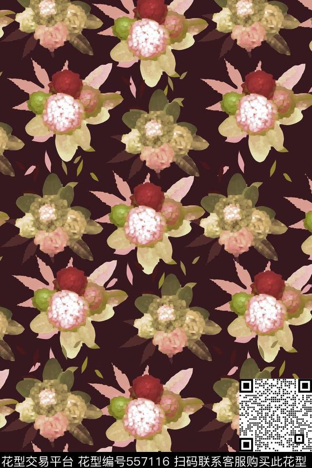 花卉组合时尚数码数码印花华亿平台下载（图片编号: 557116） - 瓦栏（Walan）