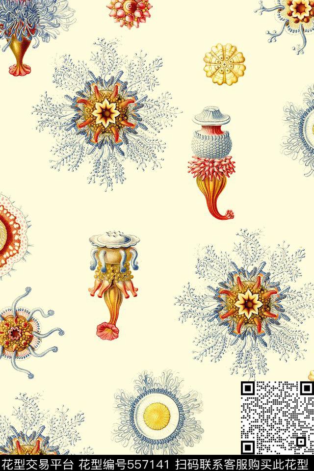 复古海洋生物欧式数码印花华亿平台下载（图片编号: 557141） - 瓦栏（Walan）