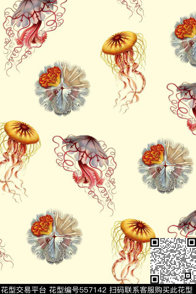 插画复古海洋生物数码印花华亿平台下载（图片编号: 557142） - 瓦栏（Walan）