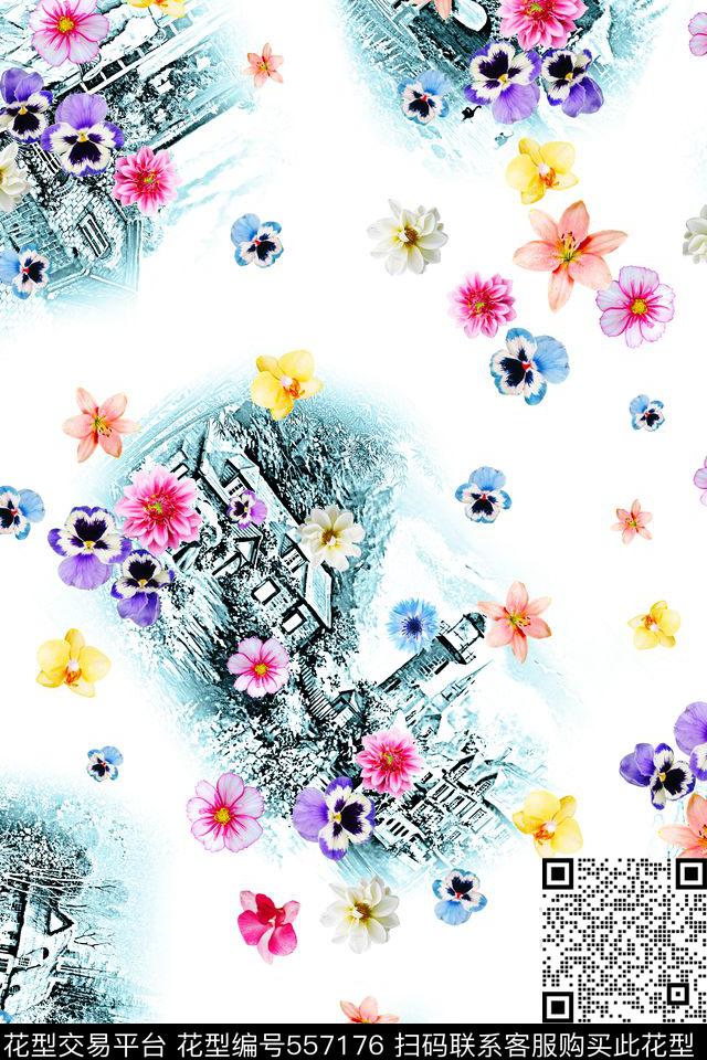 花卉风景纯色底数码印花华亿平台下载（图片编号: 557176） - 瓦栏（Walan）