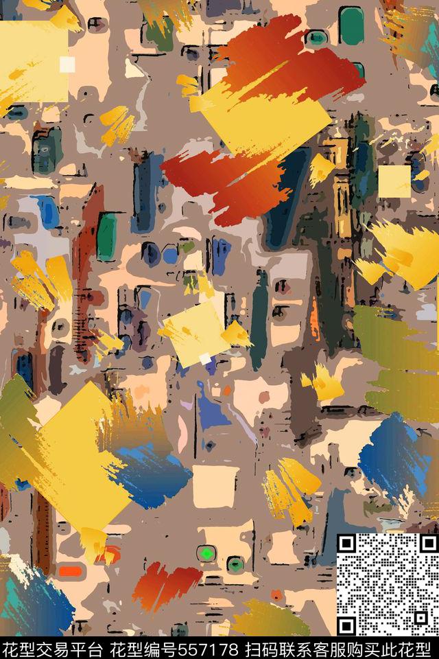 休闲风抽象几何色块外套风衣数码印花华亿平台下载（图片编号: 557178） - 瓦栏（Walan）