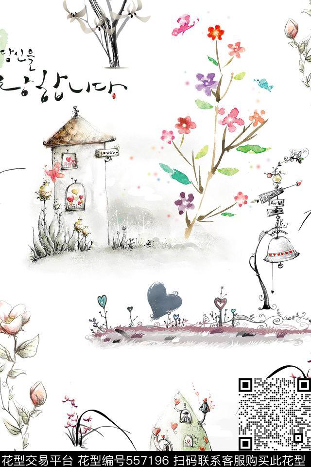 复古清爽可爱小清新花古典中国风流行时尚花卉数码印花华亿平台下载（图片编号: 557196） - 瓦栏（Walan）