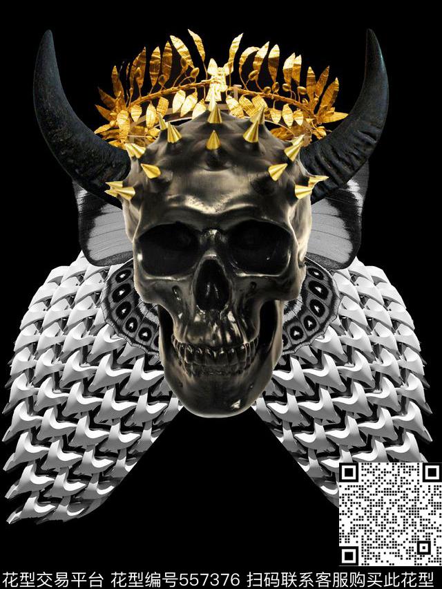 菲利普普莱因骷髅头牛角数码印花华亿平台下载（图片编号: 557376） - 瓦栏（Walan）