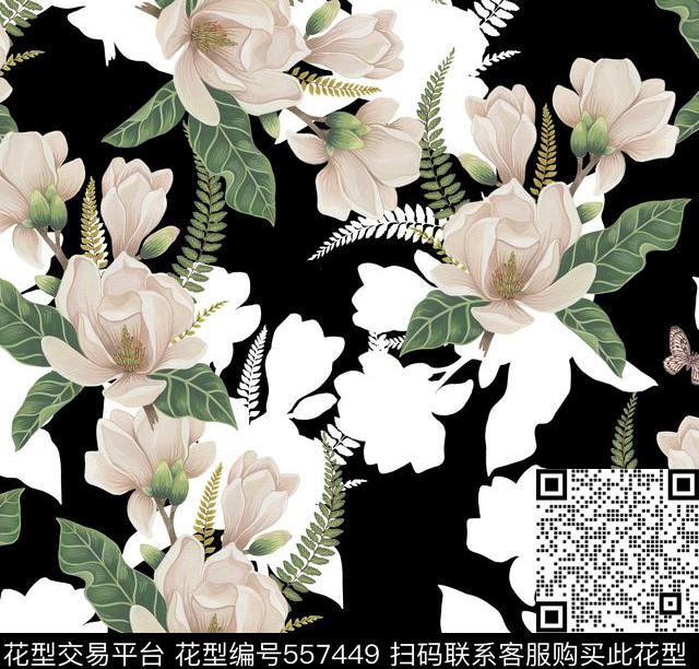 素雅四方连续花朵数码印花华亿平台下载（图片编号: 557449） - 瓦栏（Walan）