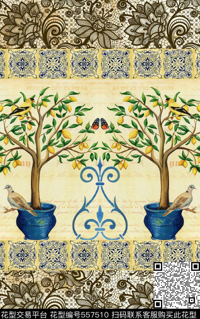 欧式复古卷草数码印花华亿平台下载（图片编号: 557510） - 瓦栏（Walan）