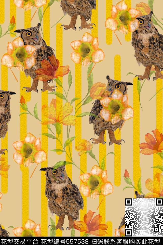 流行时尚吉梗花猫头鹰数码印花华亿平台下载（图片编号: 557538） - 瓦栏（Walan）