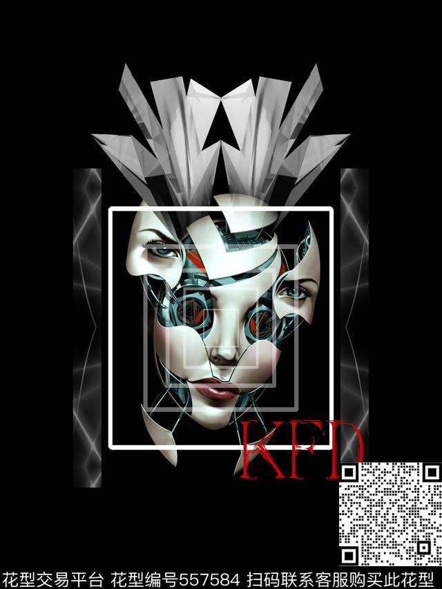 抽象男装图案机器人脸金属片纹理数码印花华亿平台下载（图片编号: 557584） - 瓦栏（Walan）