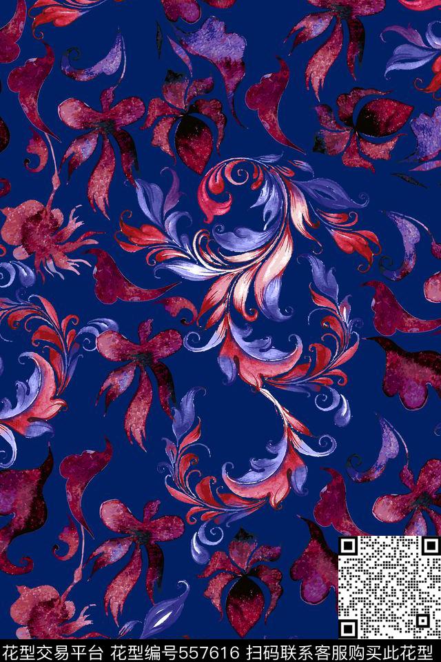 潮流时尚大牌抽象几何插画卷草纹数码印花华亿平台下载（图片编号: 557616） - 瓦栏（Walan）