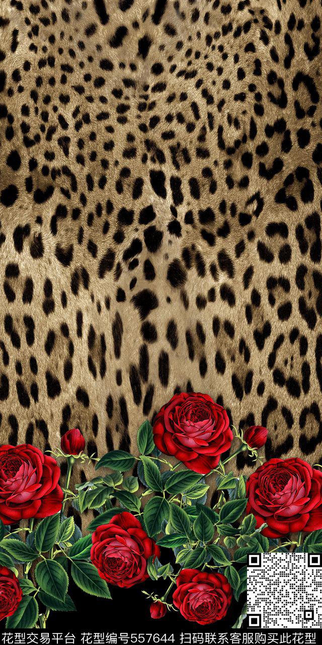 定位豹纹花卉数码印花华亿平台下载（图片编号: 557644） - 瓦栏（Walan）