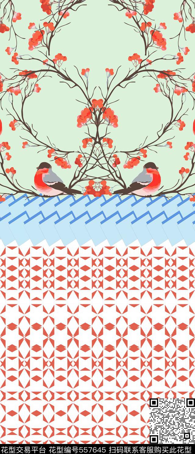 民族风花鸟几何图案传统印花华亿平台下载（图片编号: 557645） - 瓦栏（Walan）