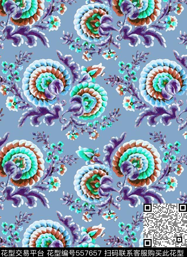 复古花卉民族风数码印花华亿平台下载（图片编号: 557657） - 瓦栏（Walan）