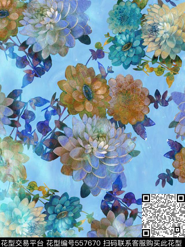 服装复古花卉数码印花华亿平台下载（图片编号: 557670） - 瓦栏（Walan）