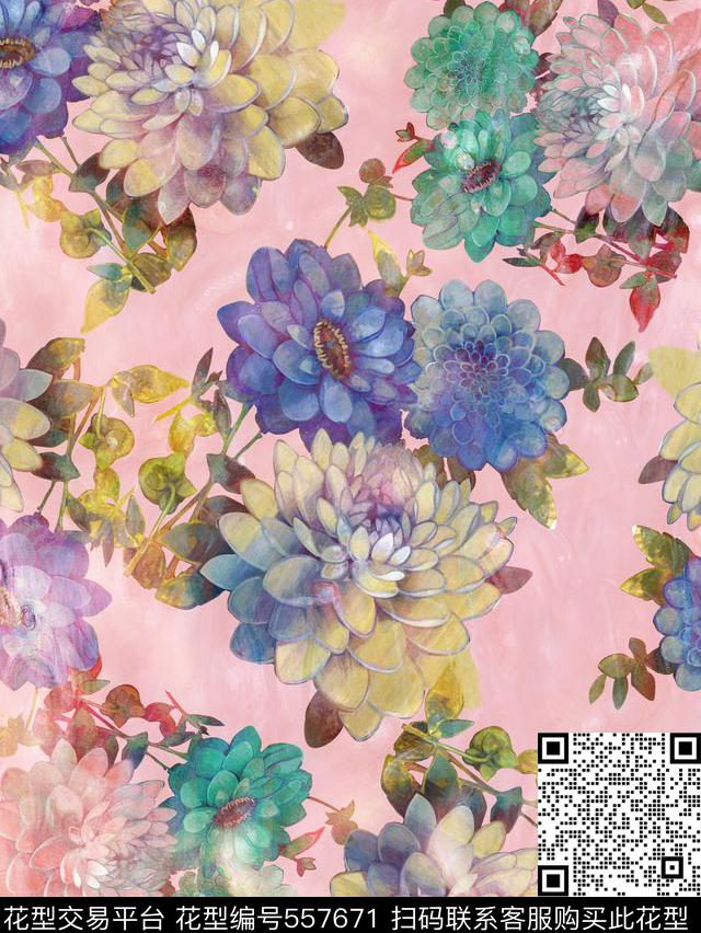 服装复古花卉数码印花华亿平台下载（图片编号: 557671） - 瓦栏（Walan）