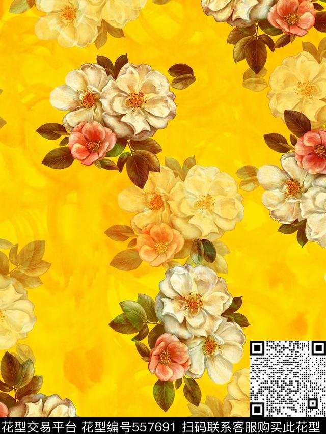 花卉手绘女装数码印花华亿平台下载（图片编号: 557691） - 瓦栏（Walan）