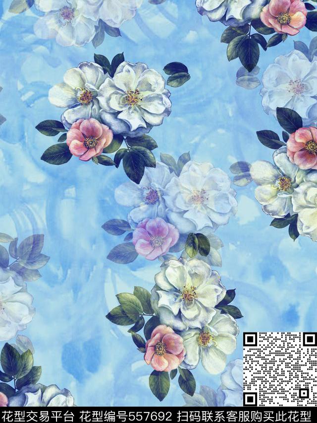 花卉手绘女装数码印花华亿平台下载（图片编号: 557692） - 瓦栏（Walan）