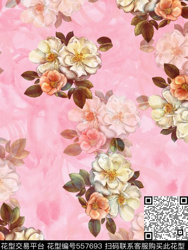 花卉手绘女装数码印花华亿平台下载（图片编号: 557693） - 瓦栏（Walan）