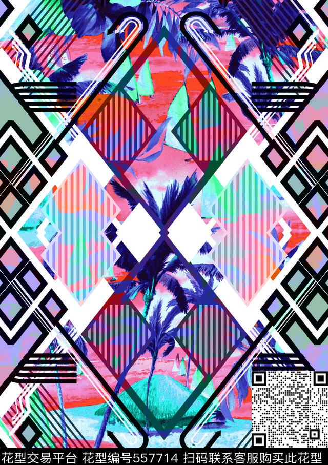 抽象几何彩色夏日底纹几何花卉休闲数码印花华亿平台下载（图片编号: 557714） - 瓦栏（Walan）