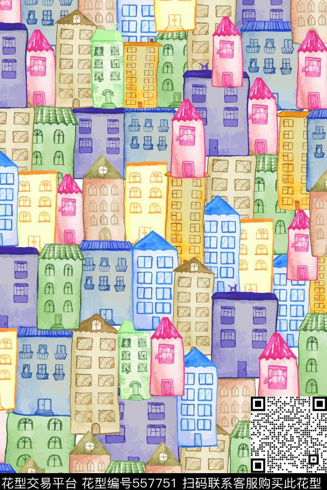 水墨水彩建筑传统印花华亿平台下载（图片编号: 557751） - 瓦栏（Walan）