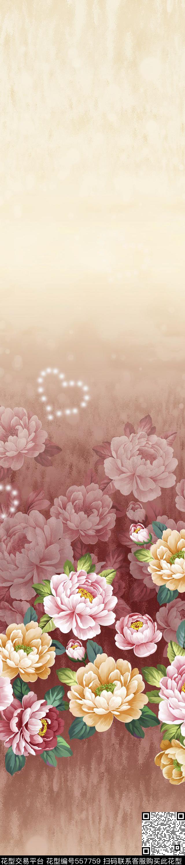 窗帘富贵花卉传统印花华亿平台下载（图片编号: 557759） - 瓦栏（Walan）