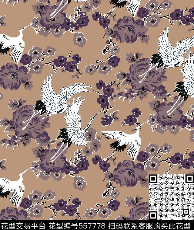 中国风梅花仙鹤传统印花华亿平台下载（图片编号: 557778） - 瓦栏（Walan）