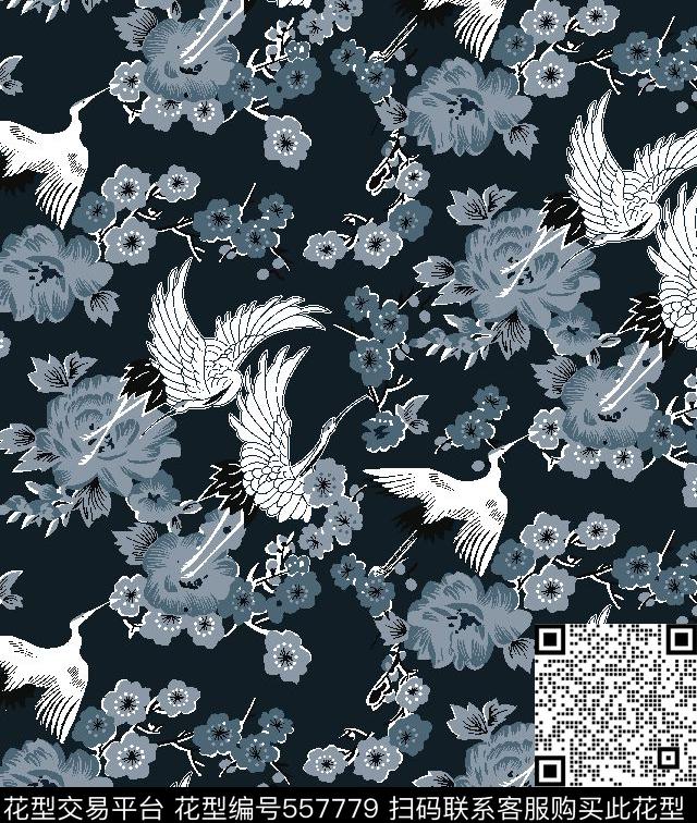 中国风梅花仙鹤传统印花华亿平台下载（图片编号: 557779） - 瓦栏（Walan）