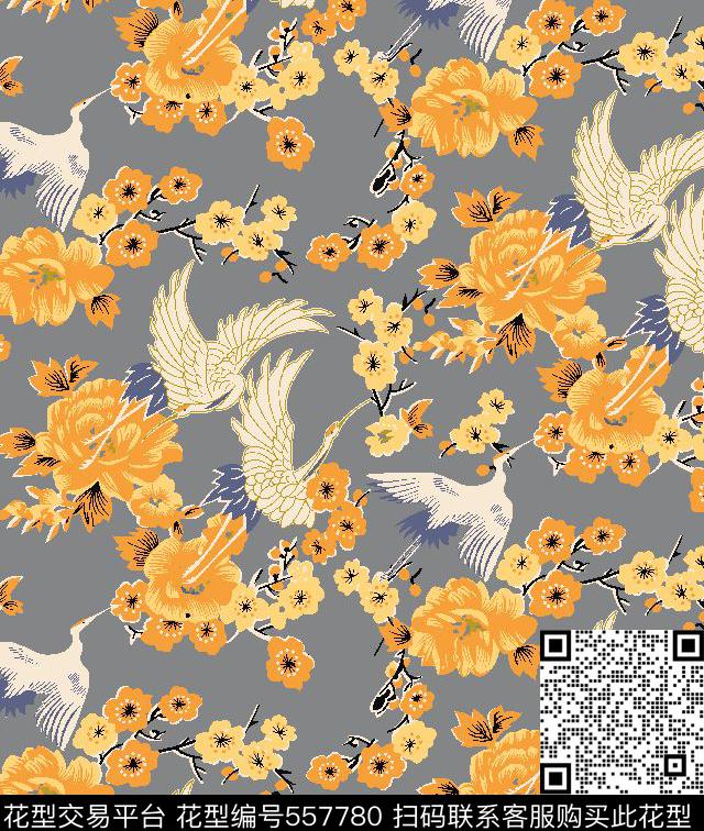 中国风梅花仙鹤传统印花华亿平台下载（图片编号: 557780） - 瓦栏（Walan）