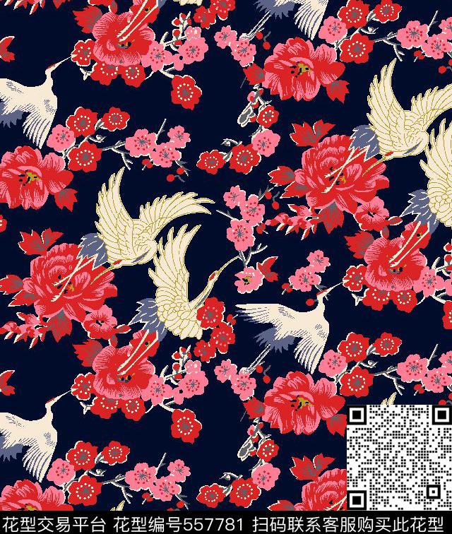 中国风梅花仙鹤传统印花华亿平台下载（图片编号: 557781） - 瓦栏（Walan）