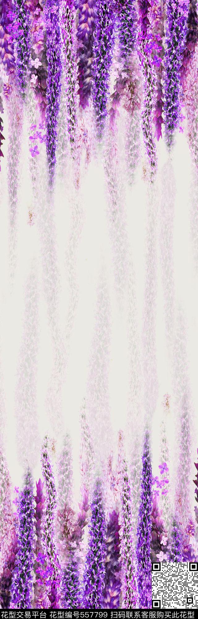 双边定位薰衣草花卉数码印花华亿平台下载（图片编号: 557799） - 瓦栏（Walan）