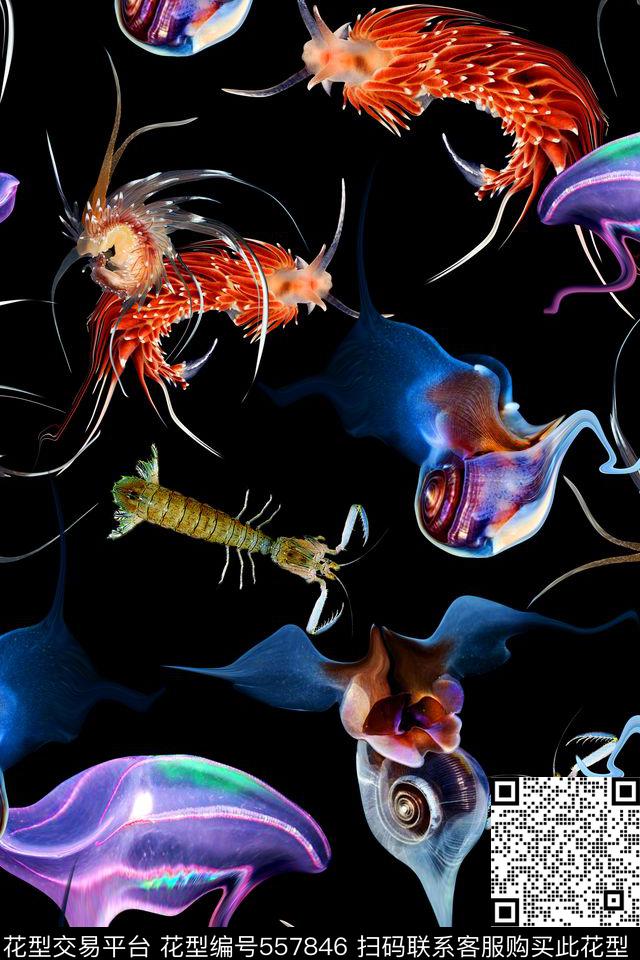 海底生物虾·纯色底数码印花华亿平台下载（图片编号: 557846） - 瓦栏（Walan）
