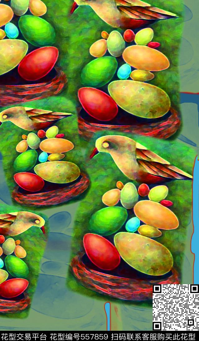 鸟巢意向鸟鸣枝丫鸟昆虫图案数码印花华亿平台下载（图片编号: 557859） - 瓦栏（Walan）