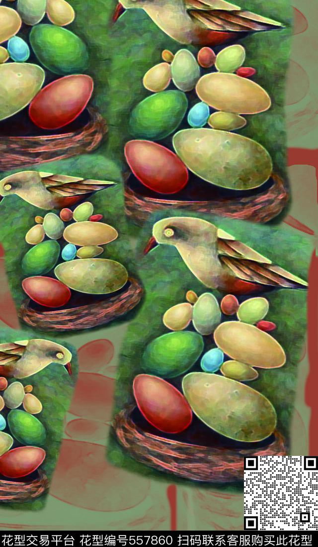 鸟巢意向鸟鸣枝丫鸟昆虫图案数码印花华亿平台下载（图片编号: 557860） - 瓦栏（Walan）