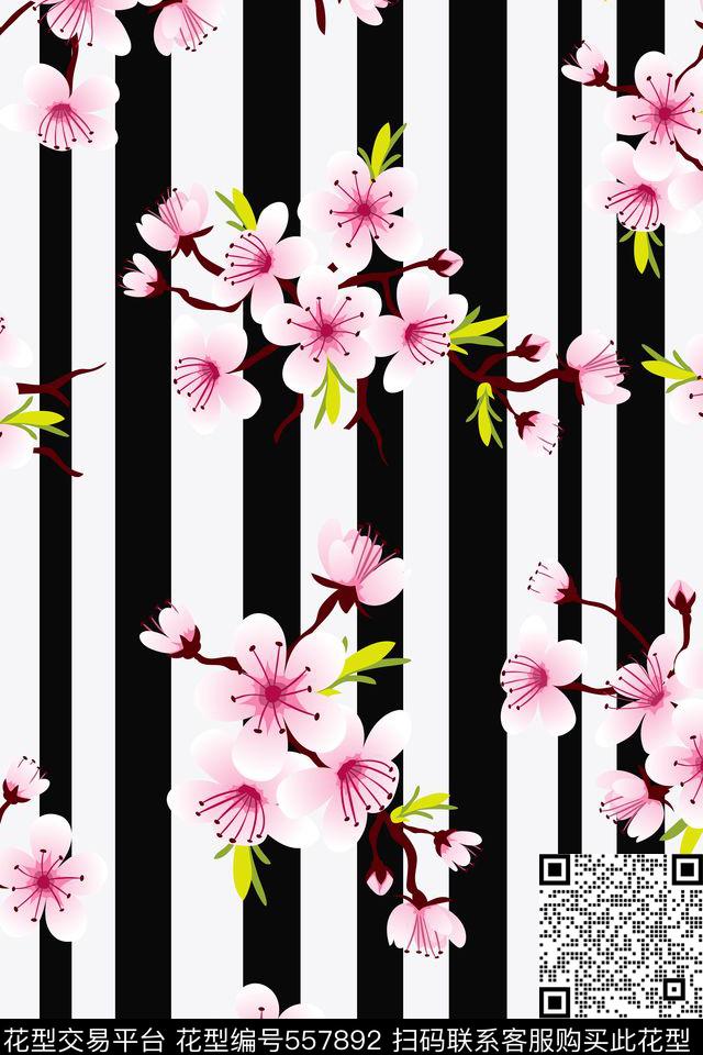 黑白竖条小梅花流行时尚花卉波点格子花数码印花华亿平台下载（图片编号: 557892） - 瓦栏（Walan）