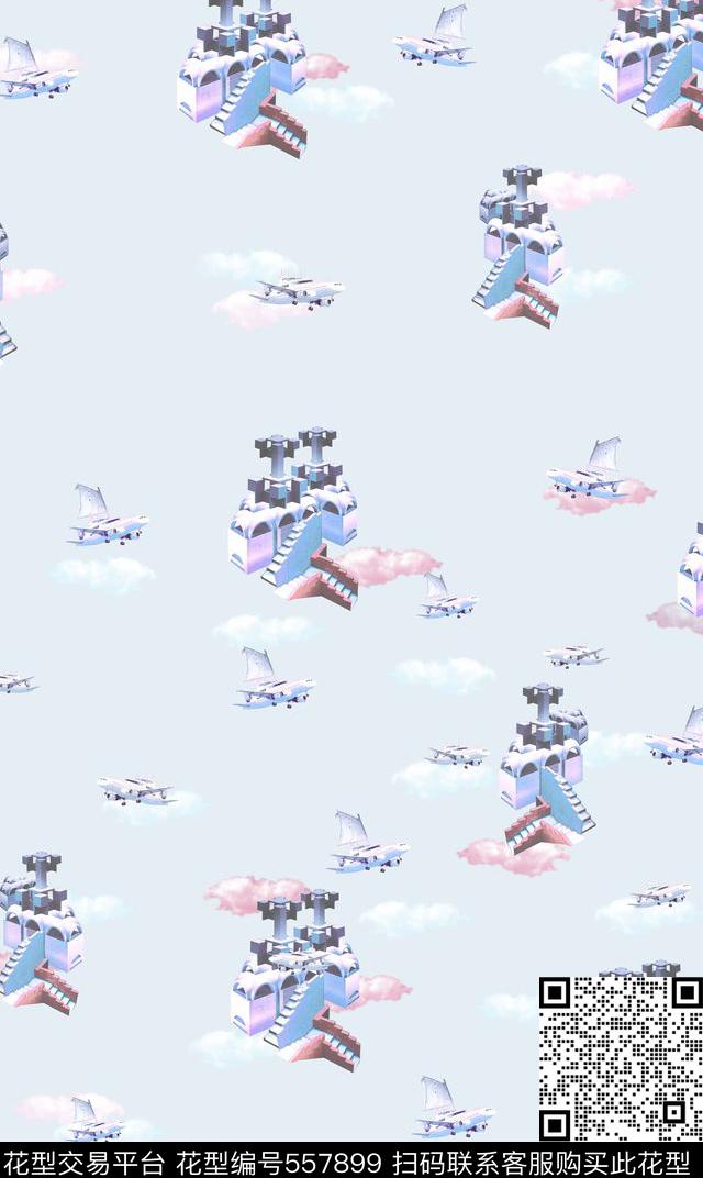 抽象花卉几何飞机数码印花华亿平台下载（图片编号: 557899） - 瓦栏（Walan）