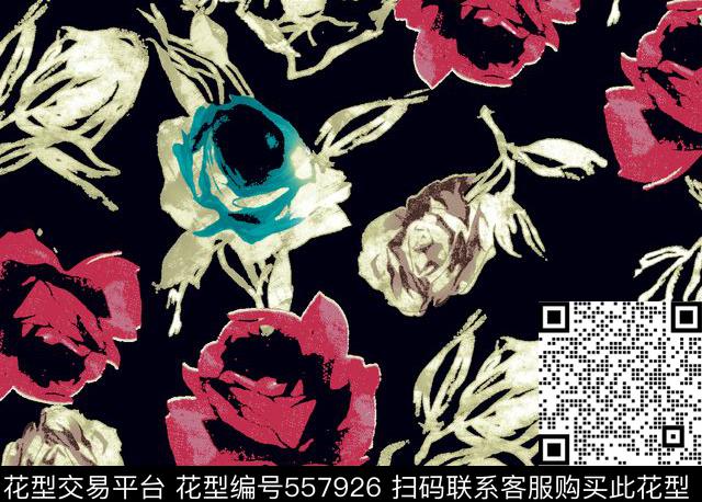 抽象大花花数码印花华亿平台下载（图片编号: 557926） - 瓦栏（Walan）