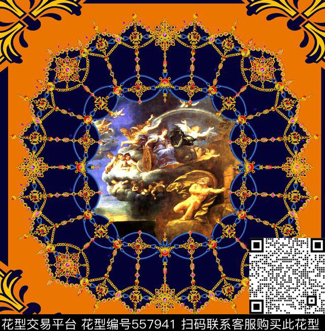 欧式图案巴洛克方巾数码印花华亿平台下载（图片编号: 557941） - 瓦栏（Walan）