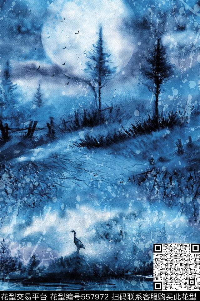 复古水彩风景服装数码印花华亿平台下载（图片编号: 557972） - 瓦栏（Walan）