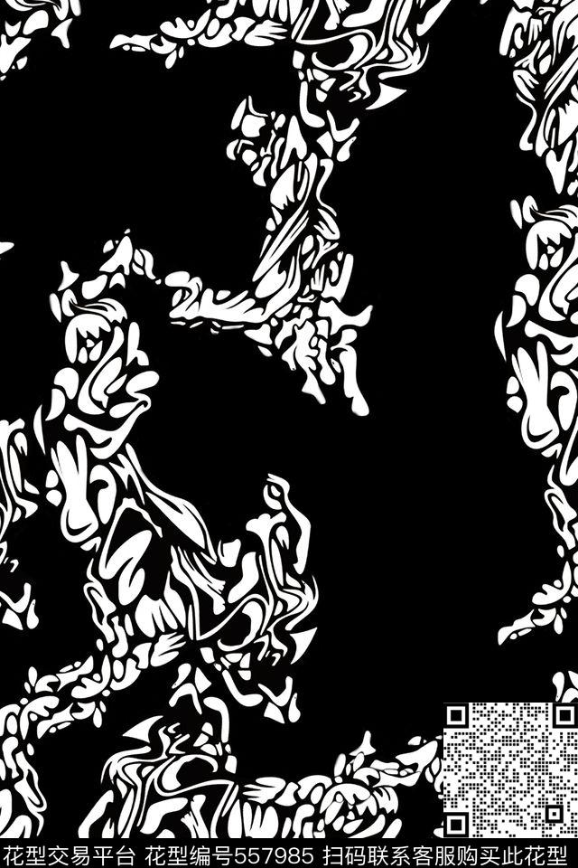 服装面料华亿平台手绘抽象黑白几何休闲时尚抽象黑白简洁欧美流行卡通传统印花华亿平台下载（图片编号: 557985） - 瓦栏（Walan）