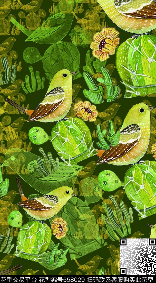鸟昆虫图案鸟的天堂手绘混搭数码印花华亿平台下载（图片编号: 558029） - 瓦栏（Walan）