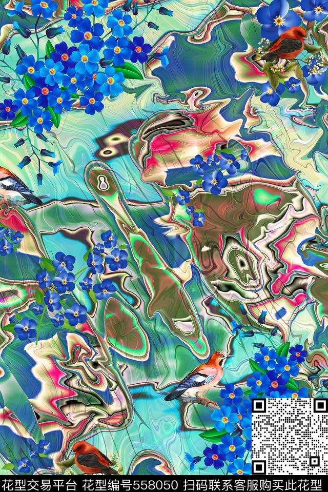 意境复古花鸟数码印花华亿平台下载（图片编号: 558050） - 瓦栏（Walan）