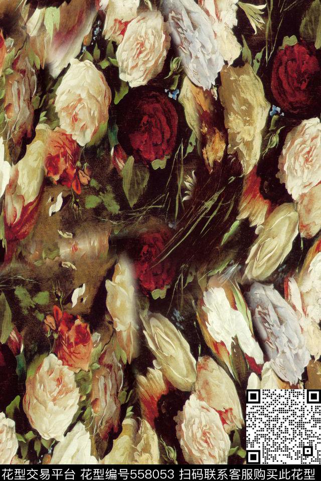 复古花卉时尚数码印花华亿平台下载（图片编号: 558053） - 瓦栏（Walan）