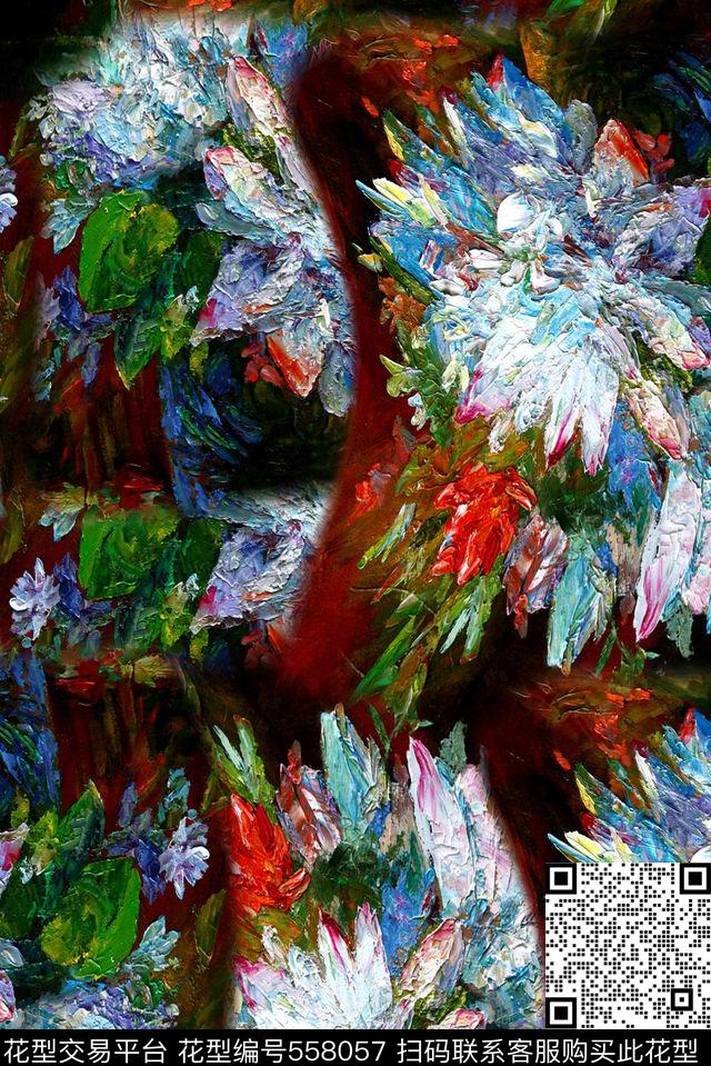 油画花卉数码印花华亿平台下载（图片编号: 558057） - 瓦栏（Walan）