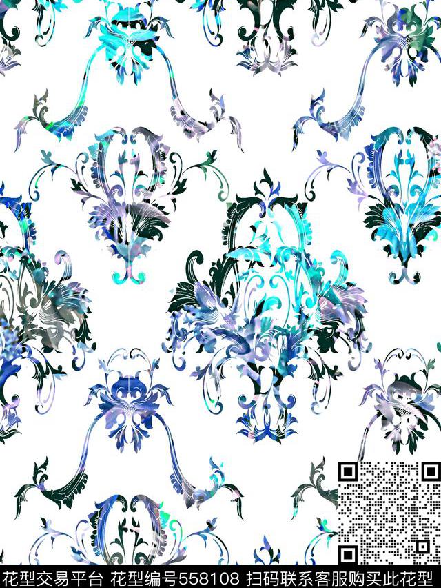 抽象几何花数码印花华亿平台下载（图片编号: 558108） - 瓦栏（Walan）
