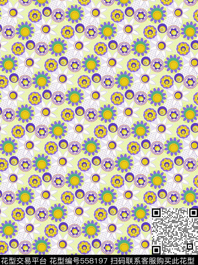 休闲运动花卉几何彩色花传统印花华亿平台下载（图片编号: 558197） - 瓦栏（Walan）