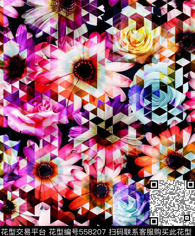 女装抽象花朵数码印花华亿平台下载（图片编号: 558207） - 瓦栏（Walan）